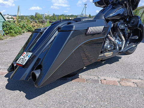 Magnus gestreckte Satteltaschen ohne Deckel für Harley Davidson Touring Modelle 1993-2013